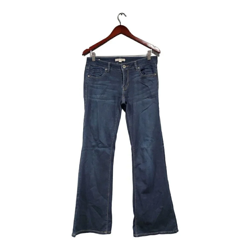 Cabi Womens Zoe Deep Indigo Flare Low- Rise Jeans Stretch Soft Lightweight Sz 4